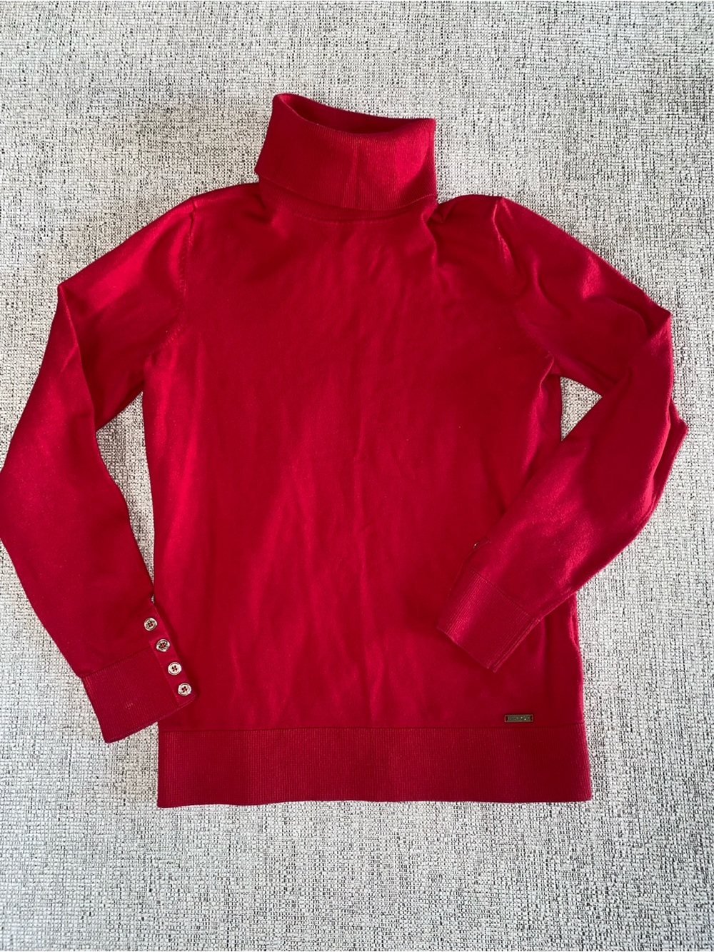 Tommy Hilfiger Red Turtleneck Sweater with Button-Cuff Trim